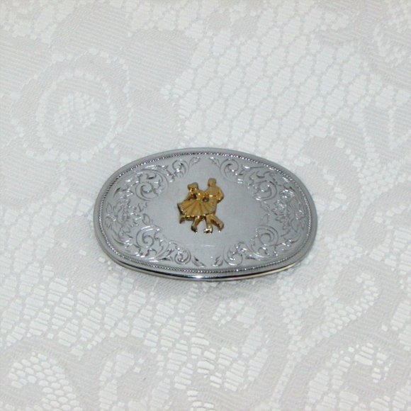 Belt Buckle Square Dancing Silver Tone Metal Gold Accents Western Cowboy - Picture 4 of 4